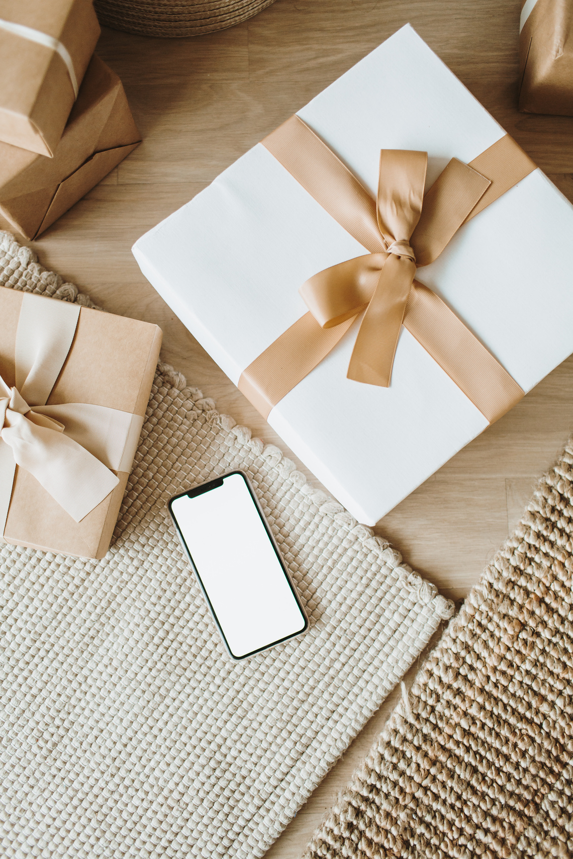 Gift Boxes with Ribbon and Smartphone